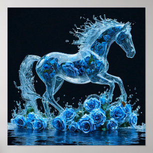 ❄️ Bevroren Paard Met Blauwe Rozen Fantasie Ijsblo Poster