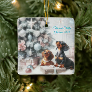 Bevroren pastel Dachshund Kerst Ornament