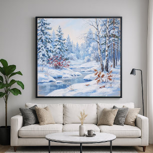 Bevroren Rivier - Schilderstijl Landschapskunst Poster