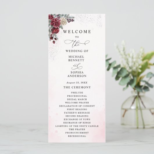 Bevroren Rozen Winter Bruiloftsprogramma Programma (Staand voorkant)
