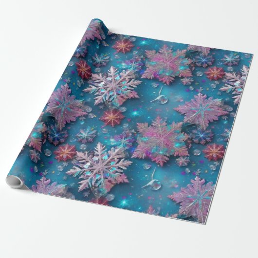 Bevroren sneeuwvlokken cadeaupapier (Uitgerold)