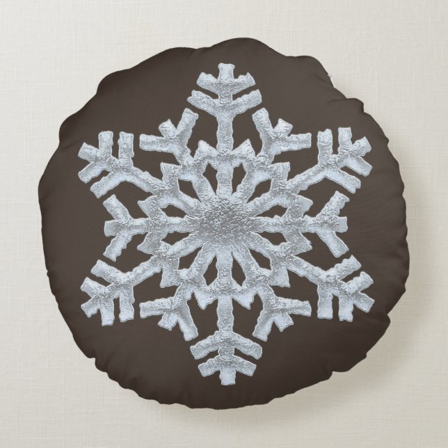 Bevroren Snowflake Rich Brown Natuur Kerstmis Rond Kussen (Achterkant)