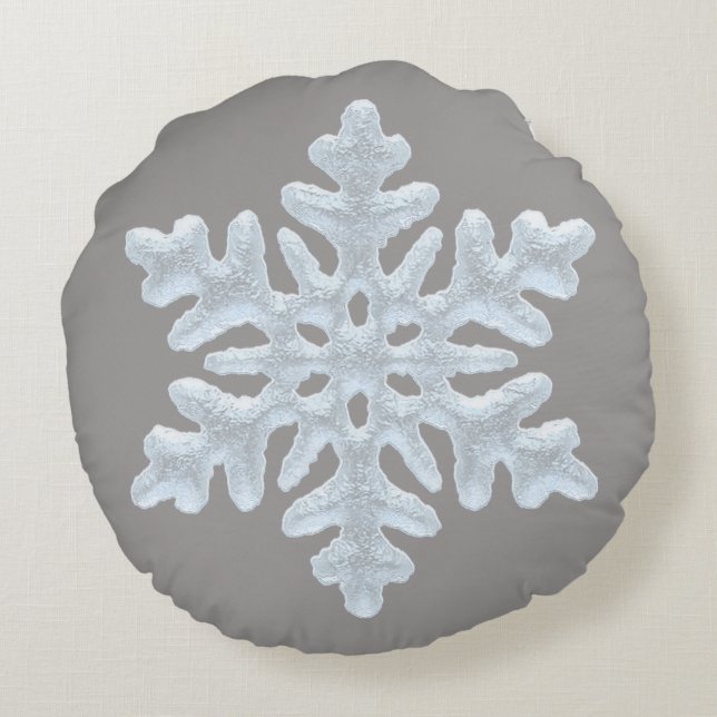 Bevroren Snowflake Rich Elegant Grey Kerstmis Rond Kussen (Achterkant)
