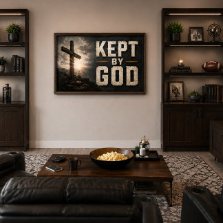 Bewaakt Door God (met Kruis) Horizontaal Poster