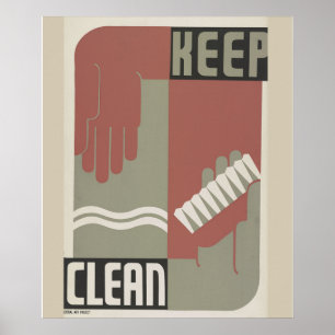 "Bewaar de badkamer schoon", WPA, Poster