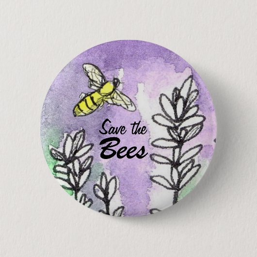 Bewaar de Bees Lavendel Flower Waterverf Ronde Button 5,7 Cm (Voorkant)