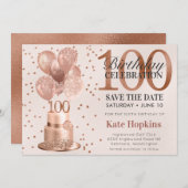 Bewaar de datum 100e verjaardag Roos gouden taart Save The Date (Voorkant / Achterkant)