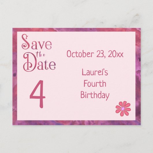 Bewaar de datum 4e verjaardag voor een meisje aankondigingskaart (Voorkant)