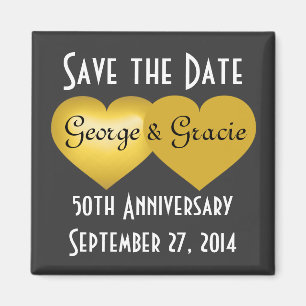 Bewaar de datum 50e verjaardag gouden harten magneet