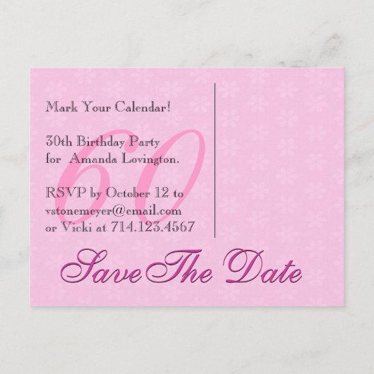 Bewaar de datum 60e verjaardag Roze en Zwarte kant Aankondigingskaart (Achterkant)