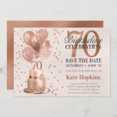Bewaar de datum 70e verjaardag Roos gouden taart Save The Date (Voorkant / Achterkant)