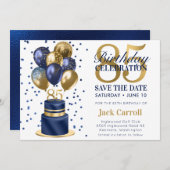 Bewaar de datum 85e verjaardag Navy Blue Cake Save The Date (Voorkant / Achterkant)