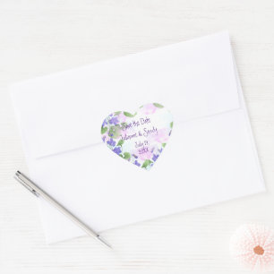 Bewaar de datum Aangepaste violette bloem Hart Sticker