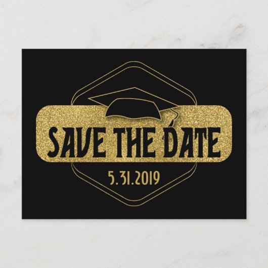 Bewaar de datum Afstuderen Modern Black Gold Briefkaart (Voorkant)