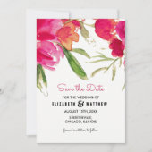 Bewaar de datum. Aquarel Fuchsia Bloemige Bruiloft Save The Date (Voorkant)