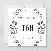 Bewaar de datum - Art Deco Botanical Monogram Magnetische Uitnodiging (Voorkant)