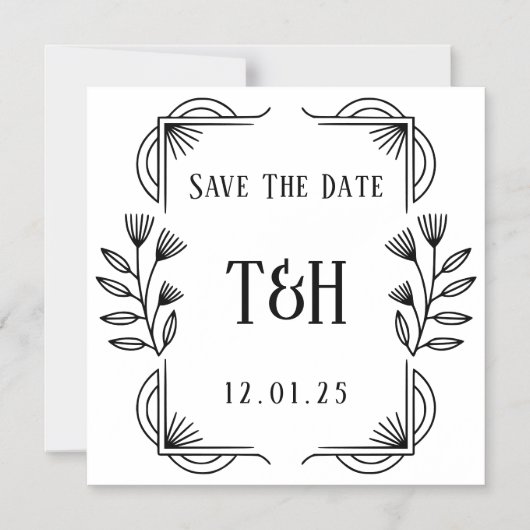 Bewaar de datum - Art Deco Botanical Monogram Magnetische Uitnodiging (Voorkant)