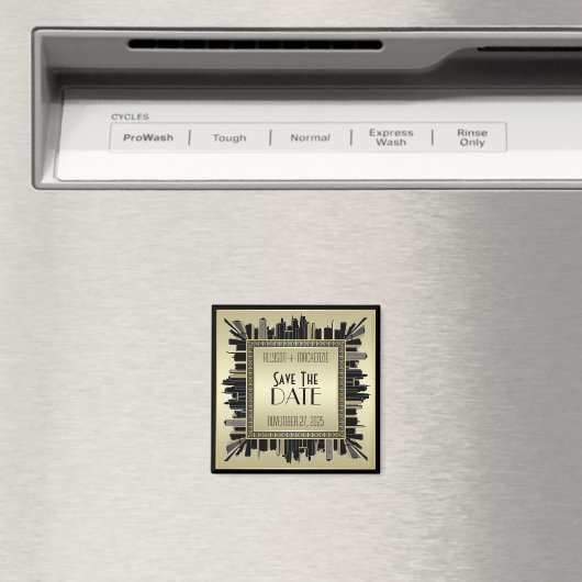 Bewaar de datum Art Deco Champagne Gold Gatsby Gla Magneet (Insitu (Vaatwasser))