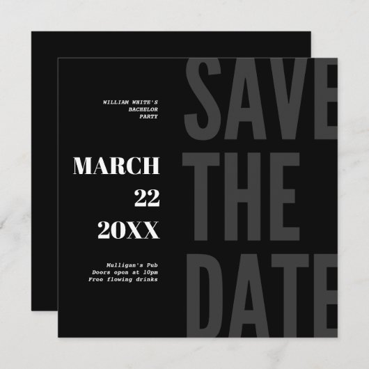 Bewaar de datum Bachelor Party Invitation Minimali Save The Date (Voorkant / Achterkant)