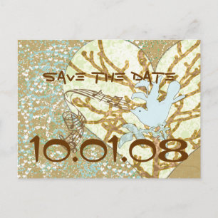 Bewaar de datum Bird Blue Red Rich Gold Aankondigingskaart
