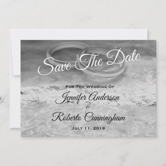 Bewaar de datum Black and White Beach Briefkaart (Voorkant)