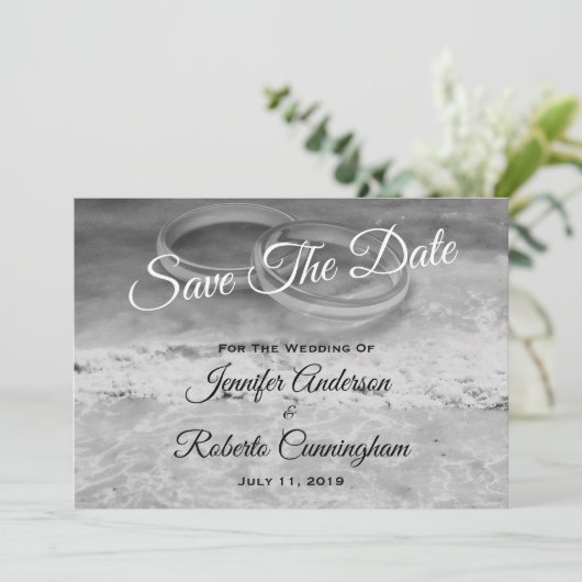Bewaar de datum Black and White Beach Briefkaart (Staand voorkant)