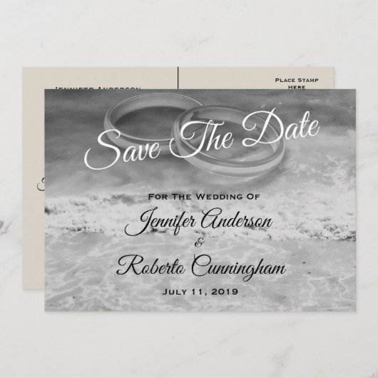 Bewaar de datum Black and White Beach Briefkaart (Voorkant / Achterkant)