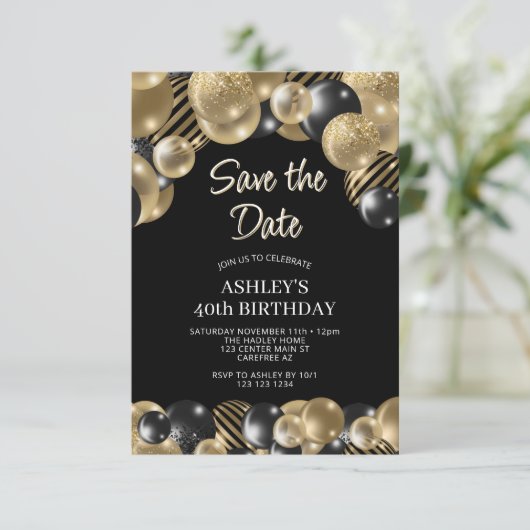 Bewaar de datum Black Gold 40th Birthday Kaart (Staand voorkant)