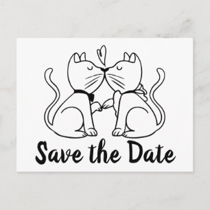 Bewaar de datum Black White Wedding Cats Verloving Briefkaart