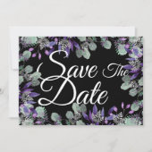 Bewaar de datum bloem paarse bloem witte letter kaart (Voorkant)