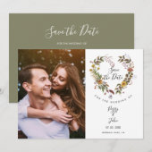 Bewaar de datum bloemenguirlande foto kaart (Voorkant / Achterkant)