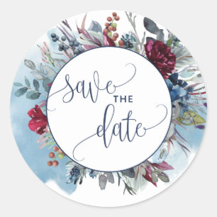 Bewaar de datum, Blue Bourgondië Paarse Envelope S Ronde Sticker