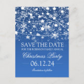 Bewaar de datum Blue Winter Holiday String Lights Aankondigingskaart (Voorkant)