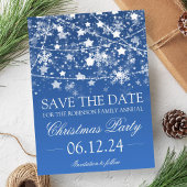 Bewaar de datum Blue Winter Holiday String Lights Aankondigingskaart
