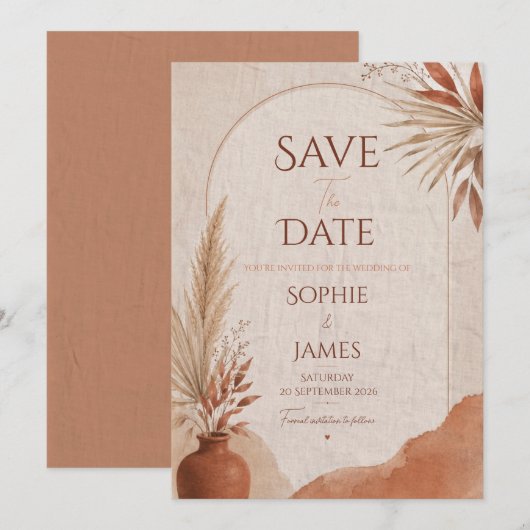 Bewaar de datum boho terracotta save the date (Voorkant / Achterkant)
