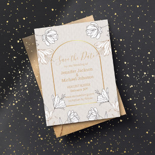 Bewaar de datum Botanical Grey Gold Arch Wedding Briefkaart