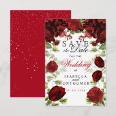 Bewaar de datum Botanische donkerrode bloemen Save The Date (Voorkant / Achterkant)