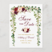 Bewaar de datum Botanische Groen Goud Bourgogne Bl Aankondigingskaart (Voorkant)