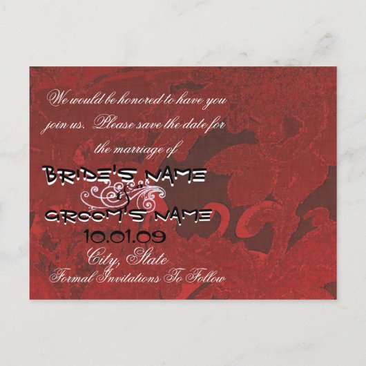 Bewaar de datum Bourgondië Grunge Floral Aankondigingskaart (Achterkant)