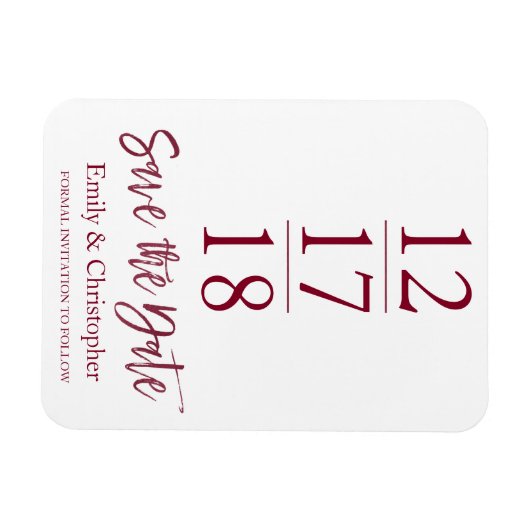 Bewaar de datum Bourgondië Marsala Modern Script Magneet (Horizontaal)