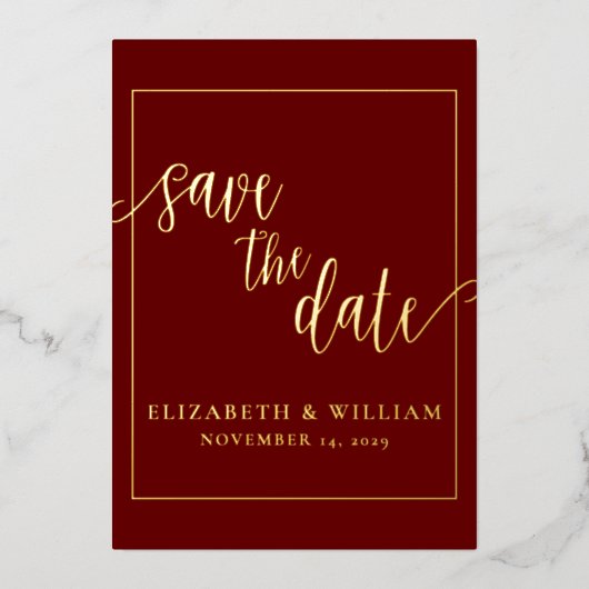 Bewaar de datum Bourgondische Folie bruiloft aanko Folie Uitnodiging (Voorkant)