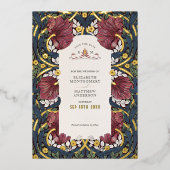 Bewaar de datum Bourgondische Marine Blue Pimperne Folie Uitnodiging (Voorkant)