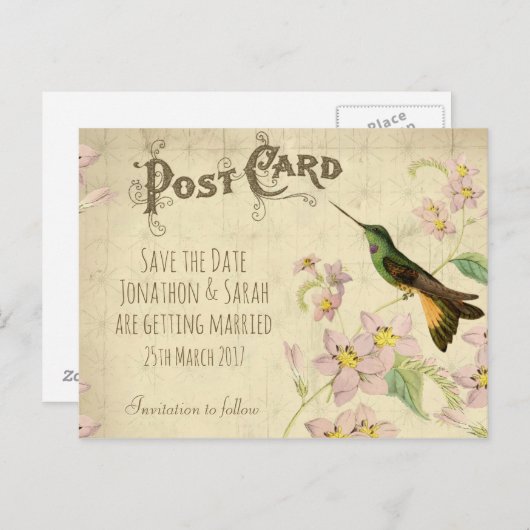 Bewaar de datum briefkaart kolibrie (Voorkant / Achterkant)