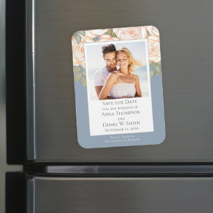 Bewaar de datum bruiloft Elegant Modern Stof Blauw Magneet