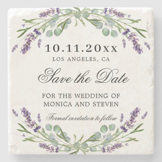 Bewaar de datum bruiloft lavendel violet groen stenen onderzetter (Voorkant)