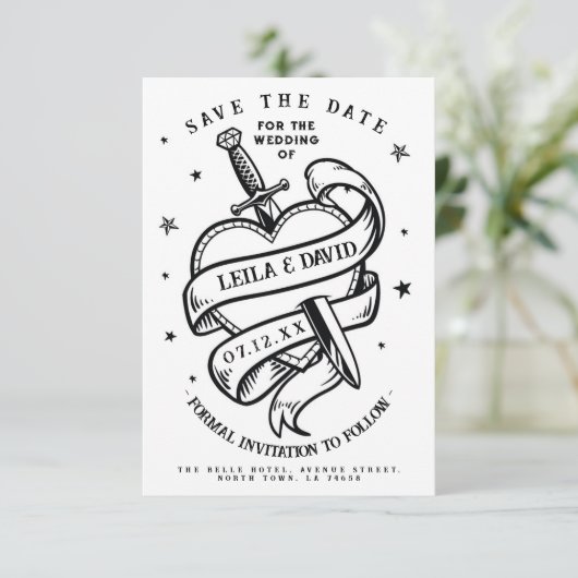 Bewaar de datum bruiloft traditionele Tarot Hart Informatiekaartje (Staand voorkant)