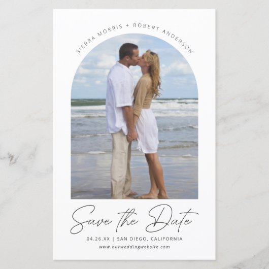 Bewaar de datum Casual vloeiende pen script boog f (Voorkant)