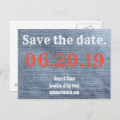 Bewaar de datum. Cowboy Denim Aankondigingskaart (Voorkant / Achterkant)
