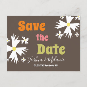 Bewaar de datum Daisy Groovy bloemen bruine ansich Briefkaart