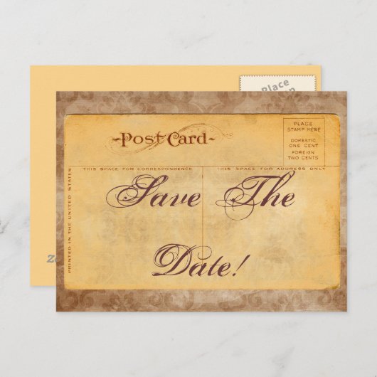  Bewaar de datum! Damask Invitation Briefkaarten (Voorkant / Achterkant)